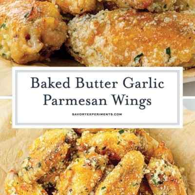 collage of baked chicken wings with garlic parmesan sauce for pinterest