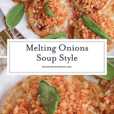 collage of roasted onions recipe with bread crumbs and simmered in broth and sherry