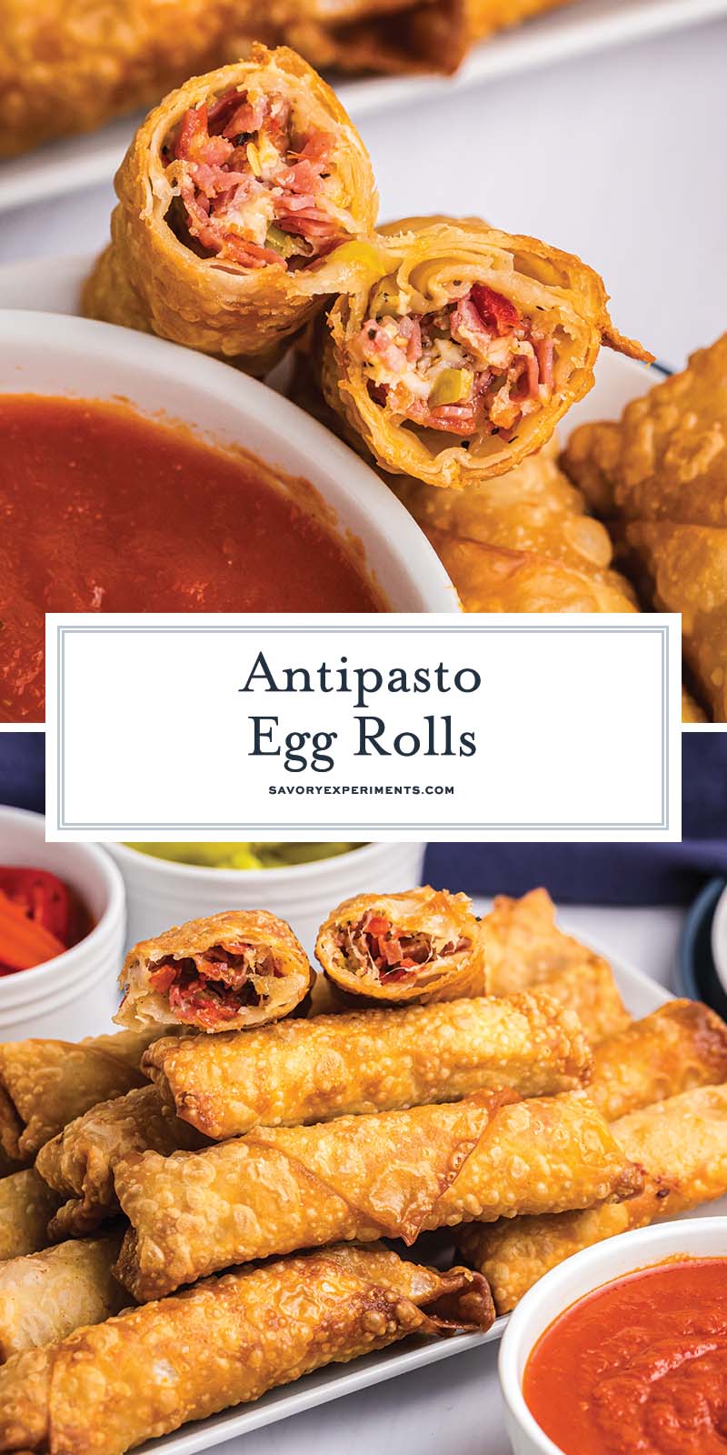 collage of antipasto egg rolls