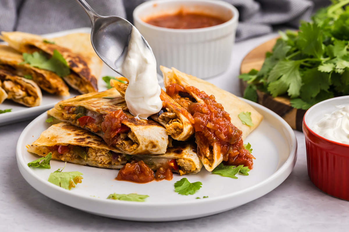 sour cream added to quesadilla