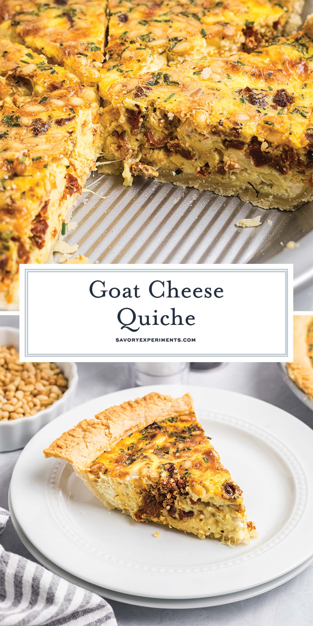 collage of goat cheese quiche