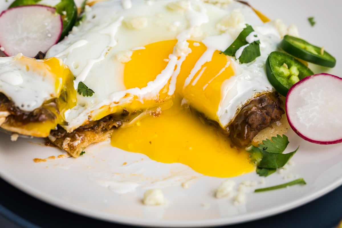 close up of runny egg cut into