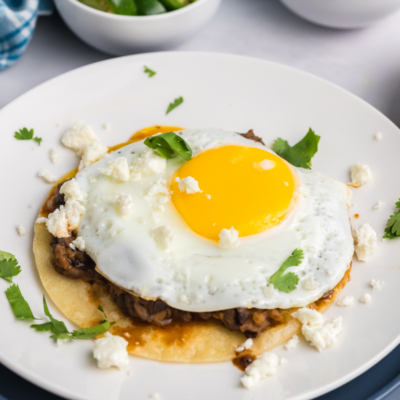 angled shot of huevos ranchers on plate