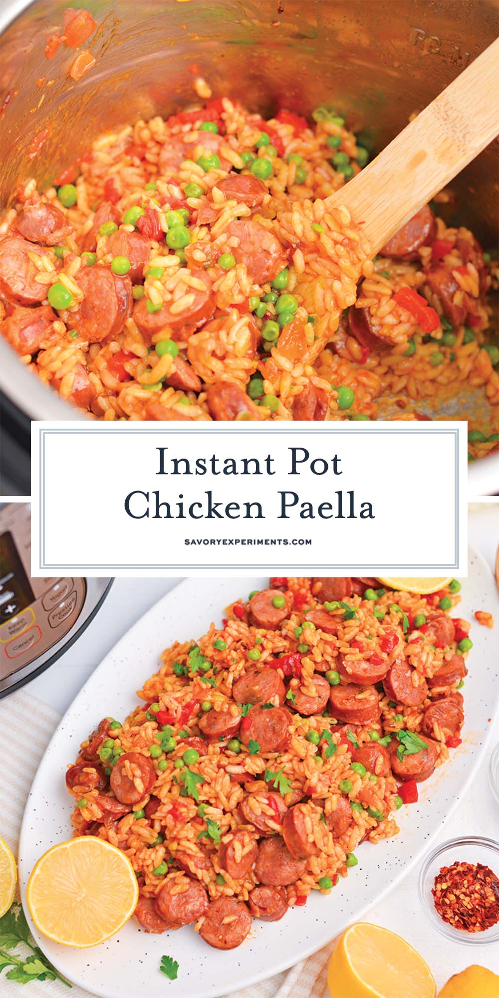 collage of instant pot chicken paella