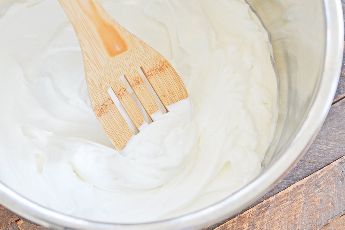 yogurt in an instant pot with wooden spoon