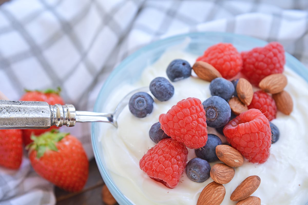 spoon dipping into instant pot yogurt