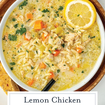 overhead shot of bowl of soup with text overlay