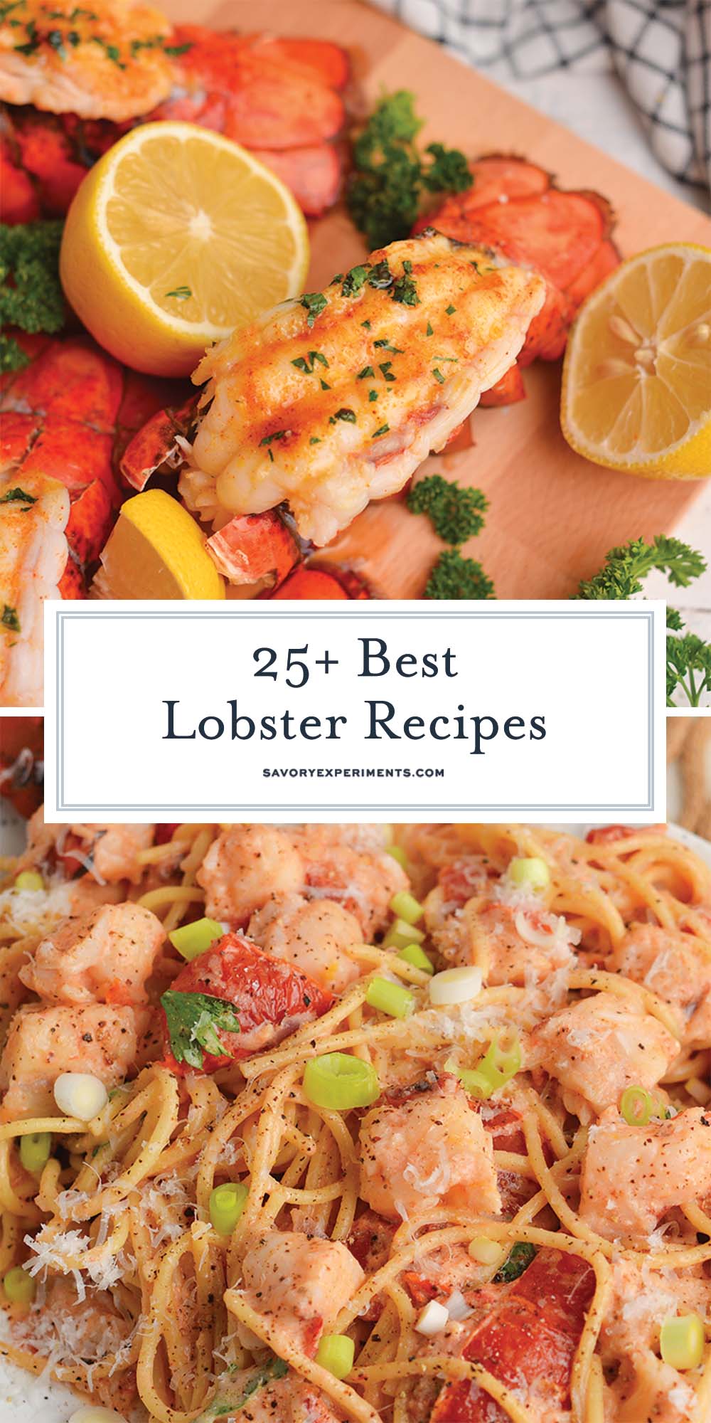 collage of lobster recipes with text overlay in between