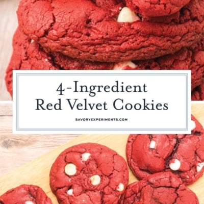 collage of red velvet cake mix cookies