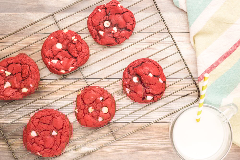 overhead shot of cookies on cooling rack