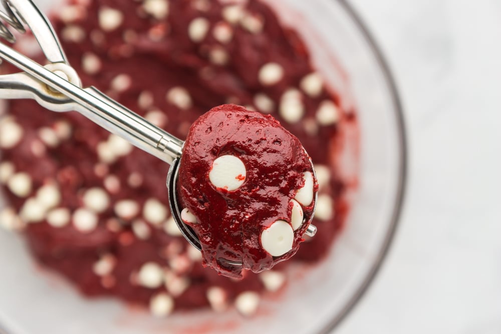 cookie dough in ice cream scoop