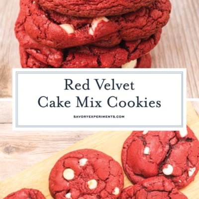 collage of red velvet cake mix cookies