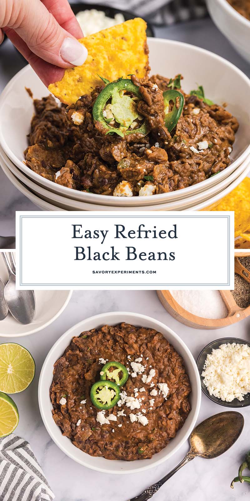 collage of refried black beans