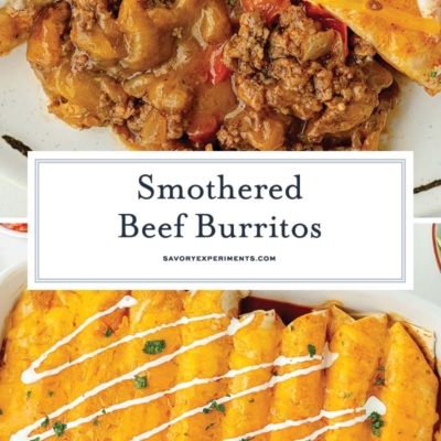 collage of smothered beef burritos