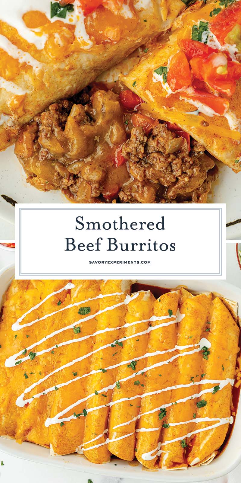collage of smothered beef burritos