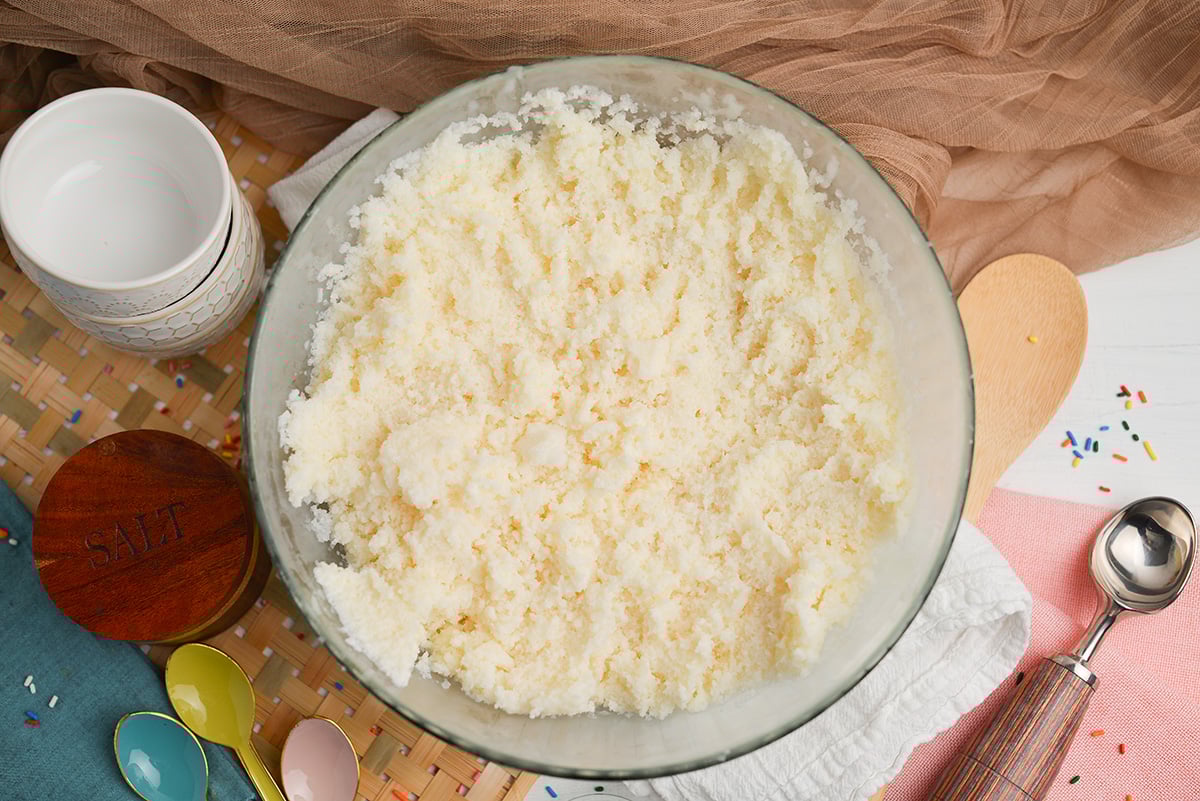 snow mixed with sweetened condensed milk to make snow cream