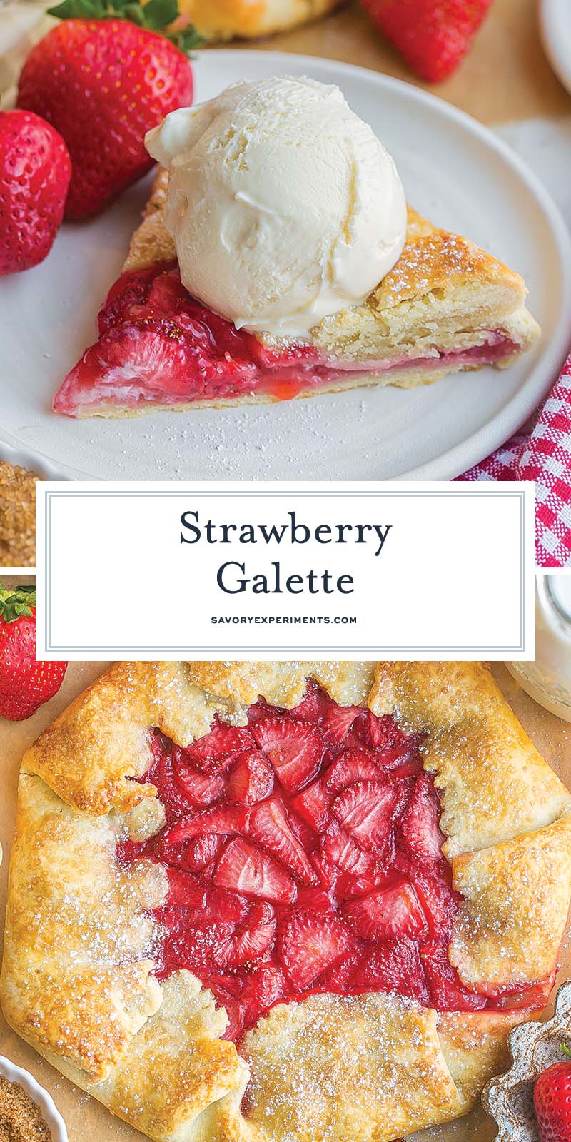 collage of strawberry galette