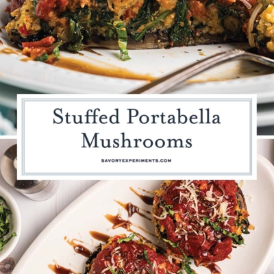 collage of stuffed portabella mushrooms