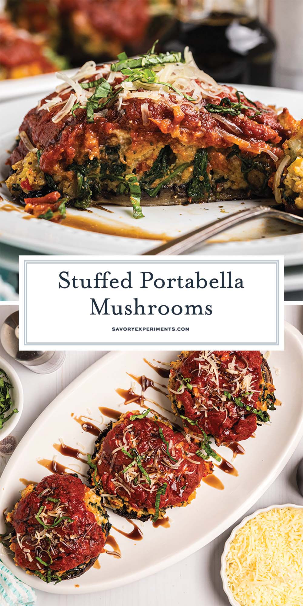 collage of stuffed portabella mushrooms