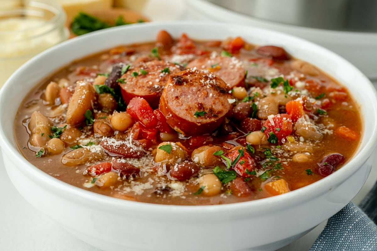 angled shot of bowl of soup