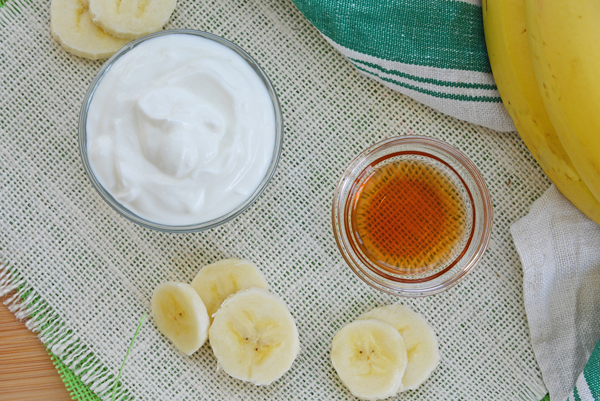 banana smoothie ingredients on burlap