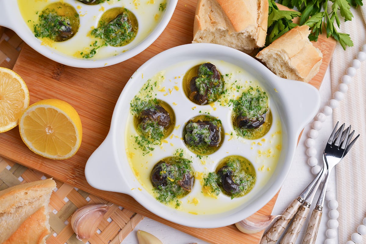 french escargot recipe with garlic parsley butter and lemon zest topping