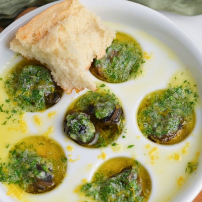 hand torn bread for sopping up garlic parsley butter