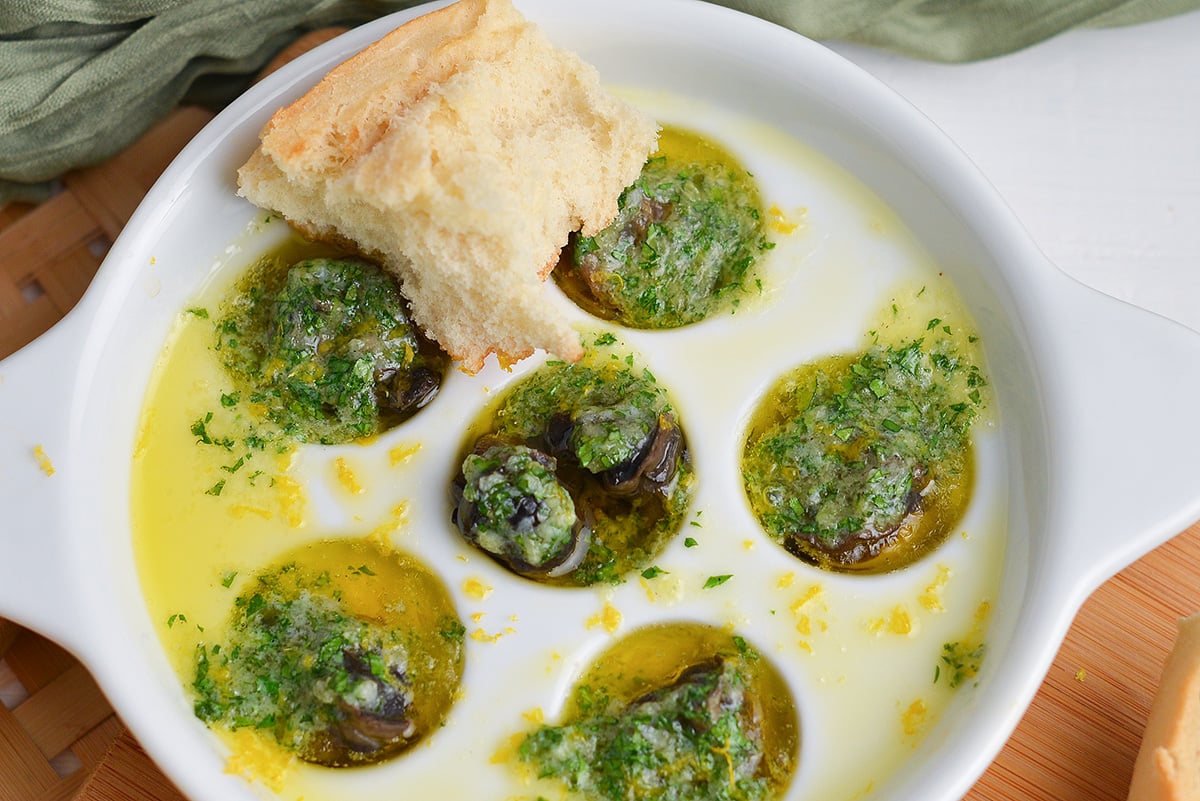 hand torn bread for sopping up garlic parsley butter