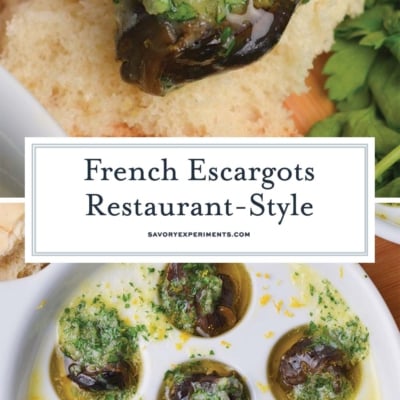 close up of snail with garlic parsley butter