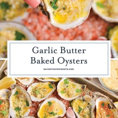 collage of garlic butter baked oysters