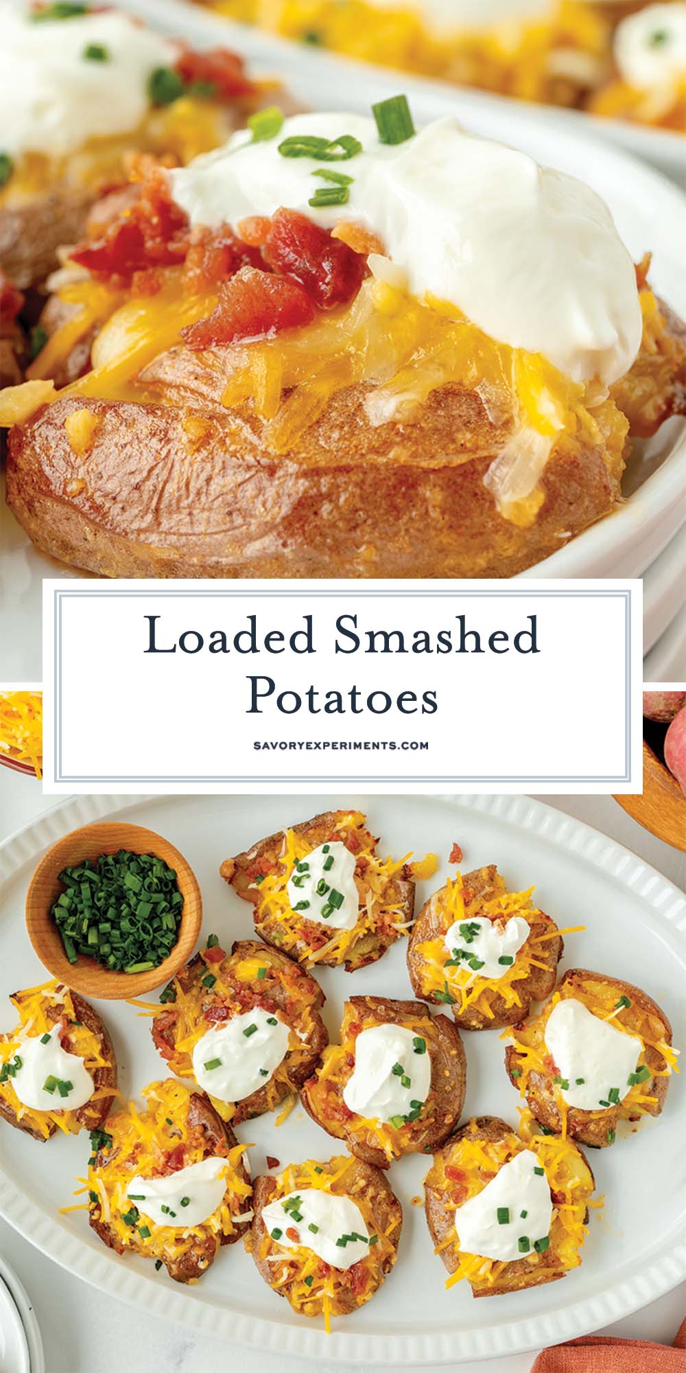 collage of loaded smashed potatoes