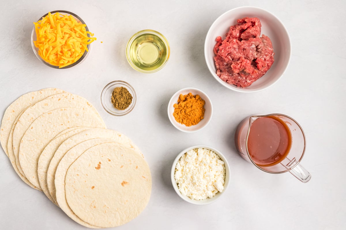 overhead shot of mexican pizza ingredients