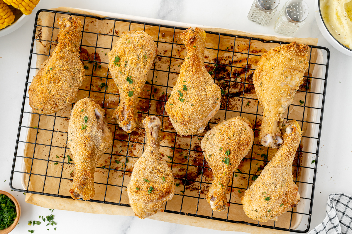 oven fried chicken on cooling rack