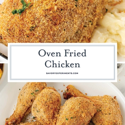 collage of oven fried chicken