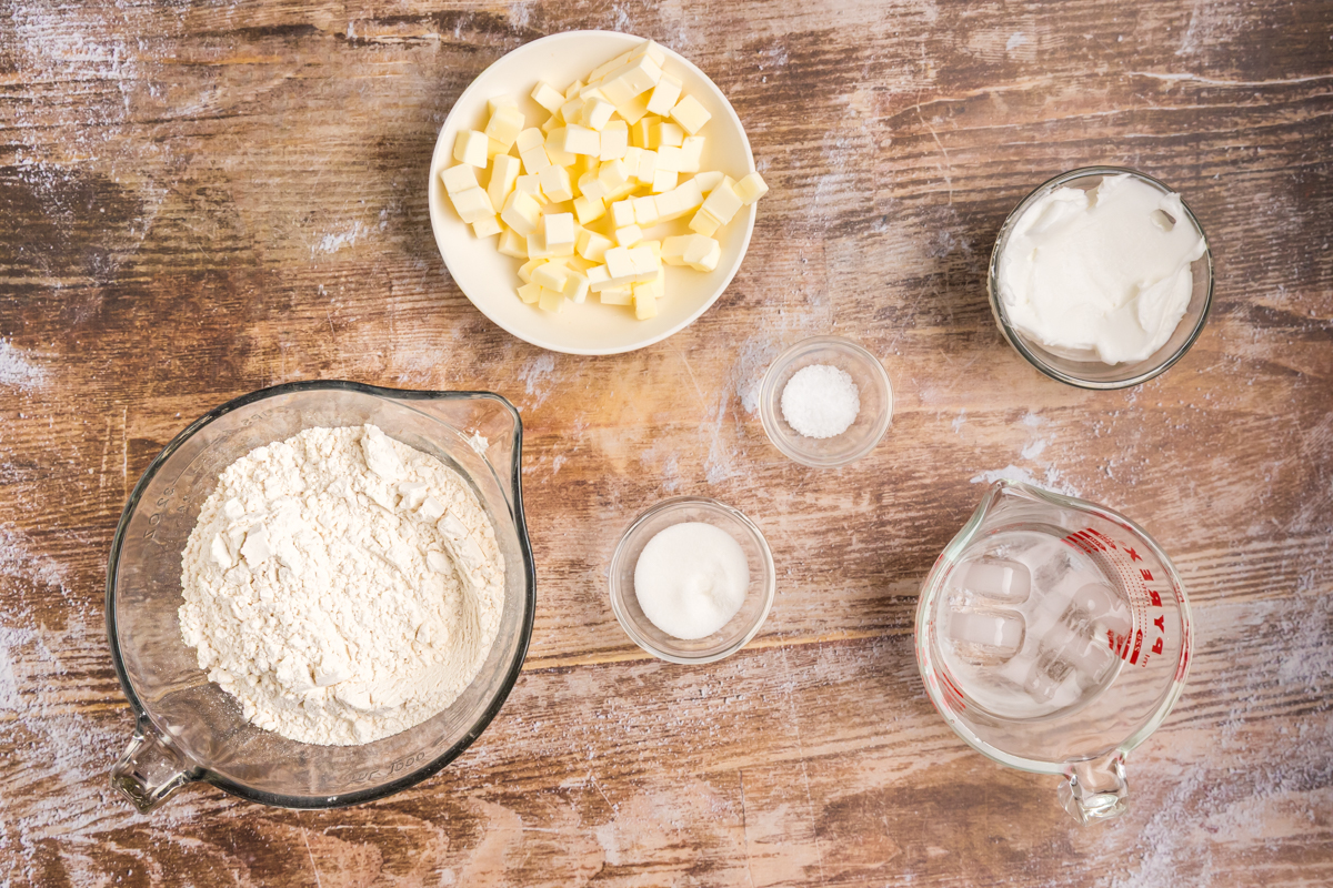 overhead shot of homemade pie crust ingredients