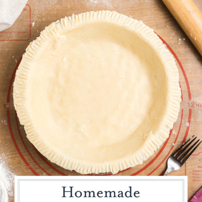 overhead shot of homemade pie crust with text overlay