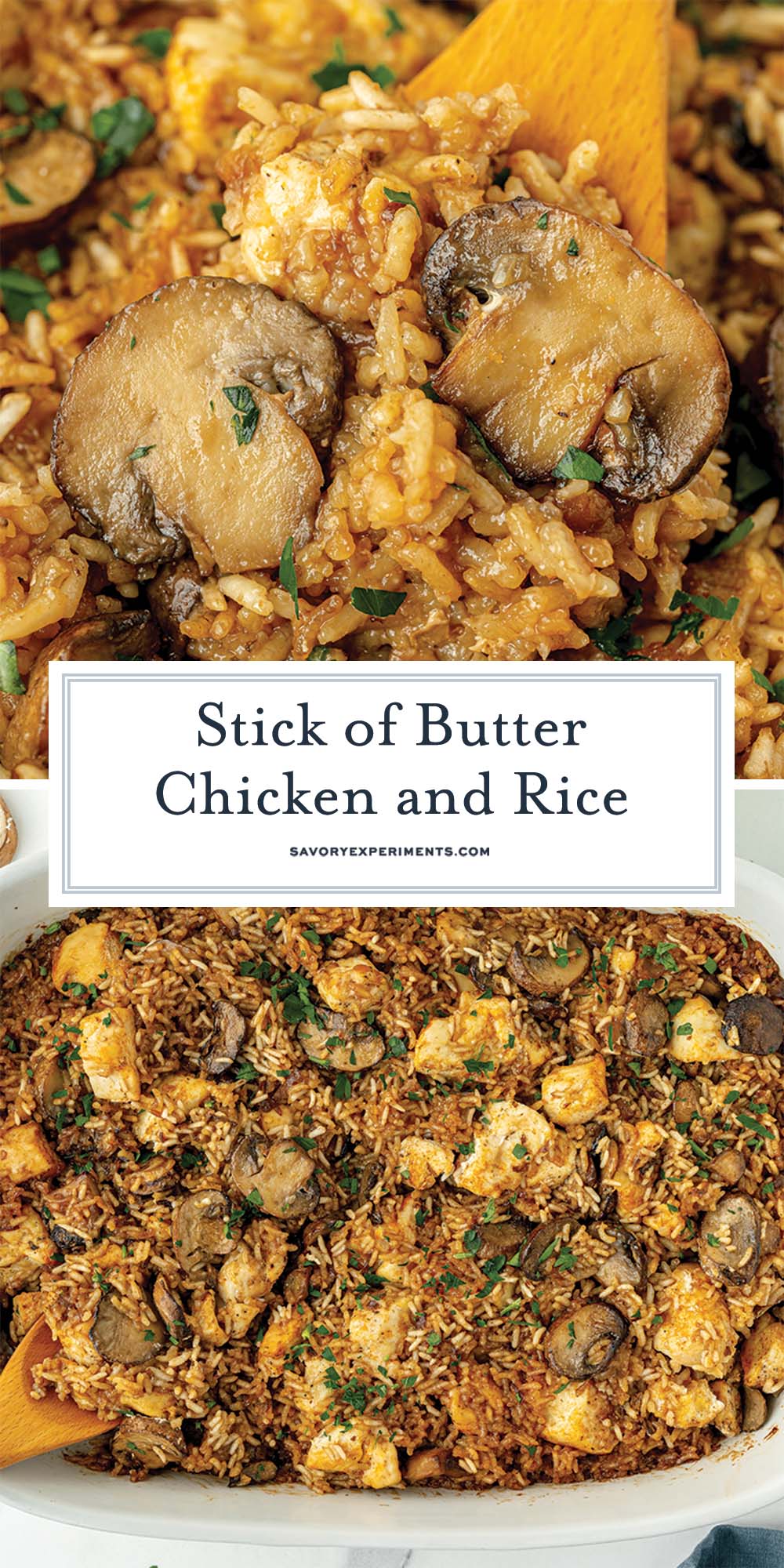 collage of stick of butter chicken and rice