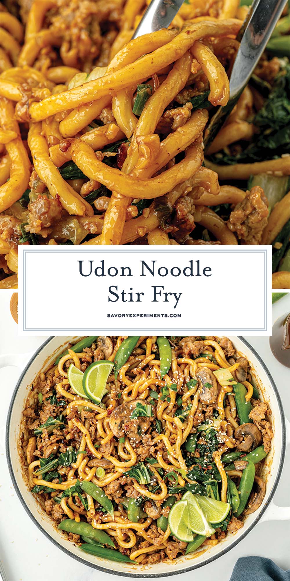 collage of udon noodle stir fry