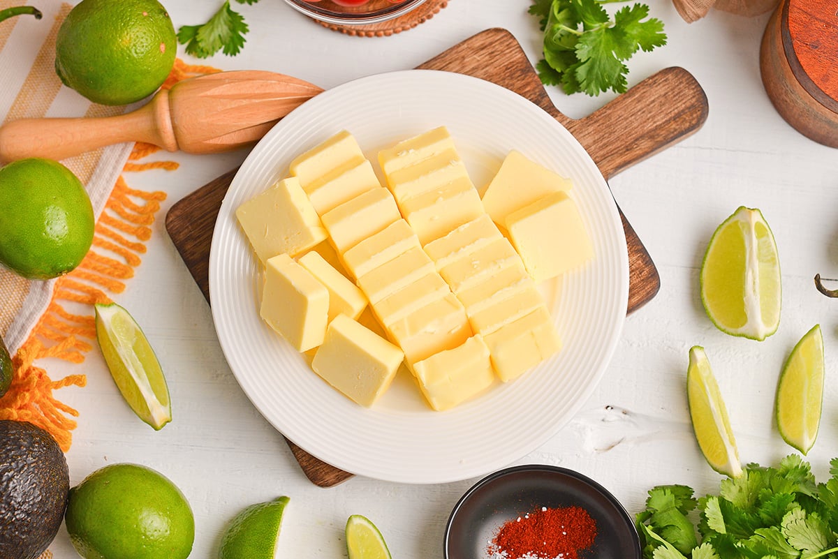 overhead shot of chile lime butter ingredients