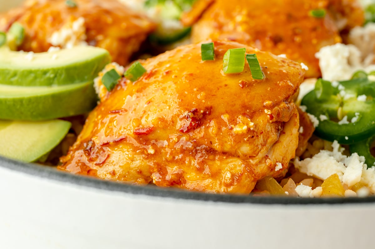 close up shot of marinaded chicken thigh