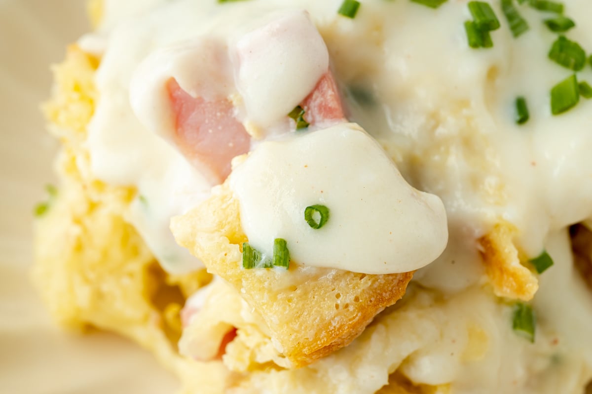 close up shot of croque monsieur casserole