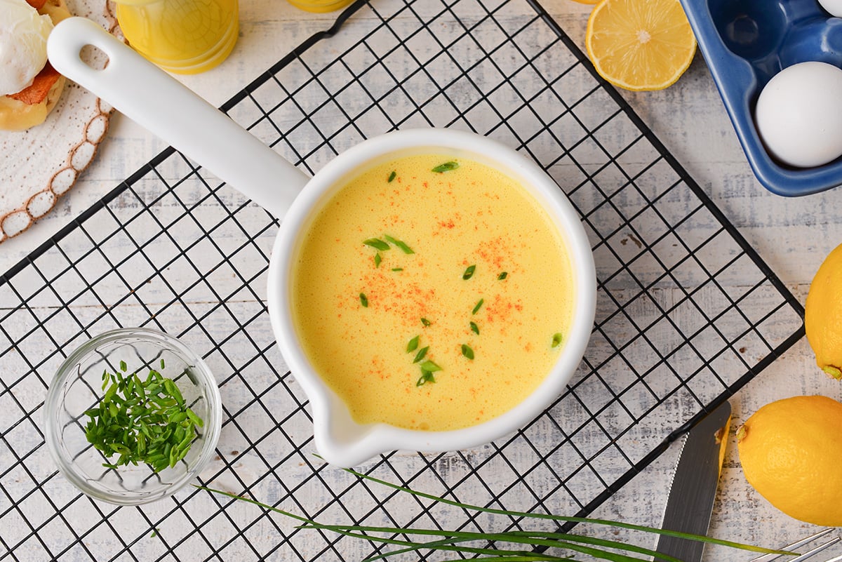 homemade blender hollandaise sauce close up