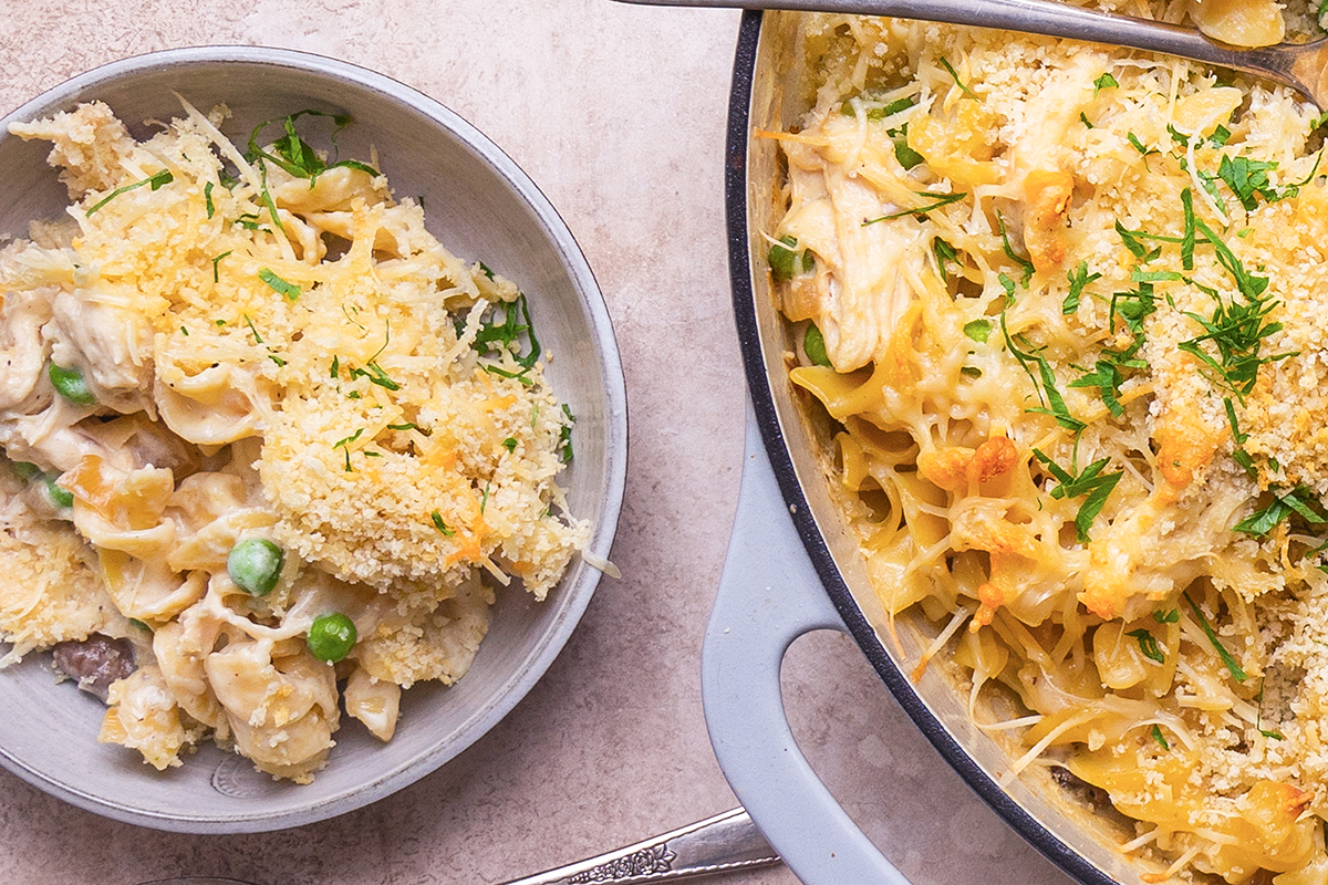 chicken tetrazzini up of small plate of