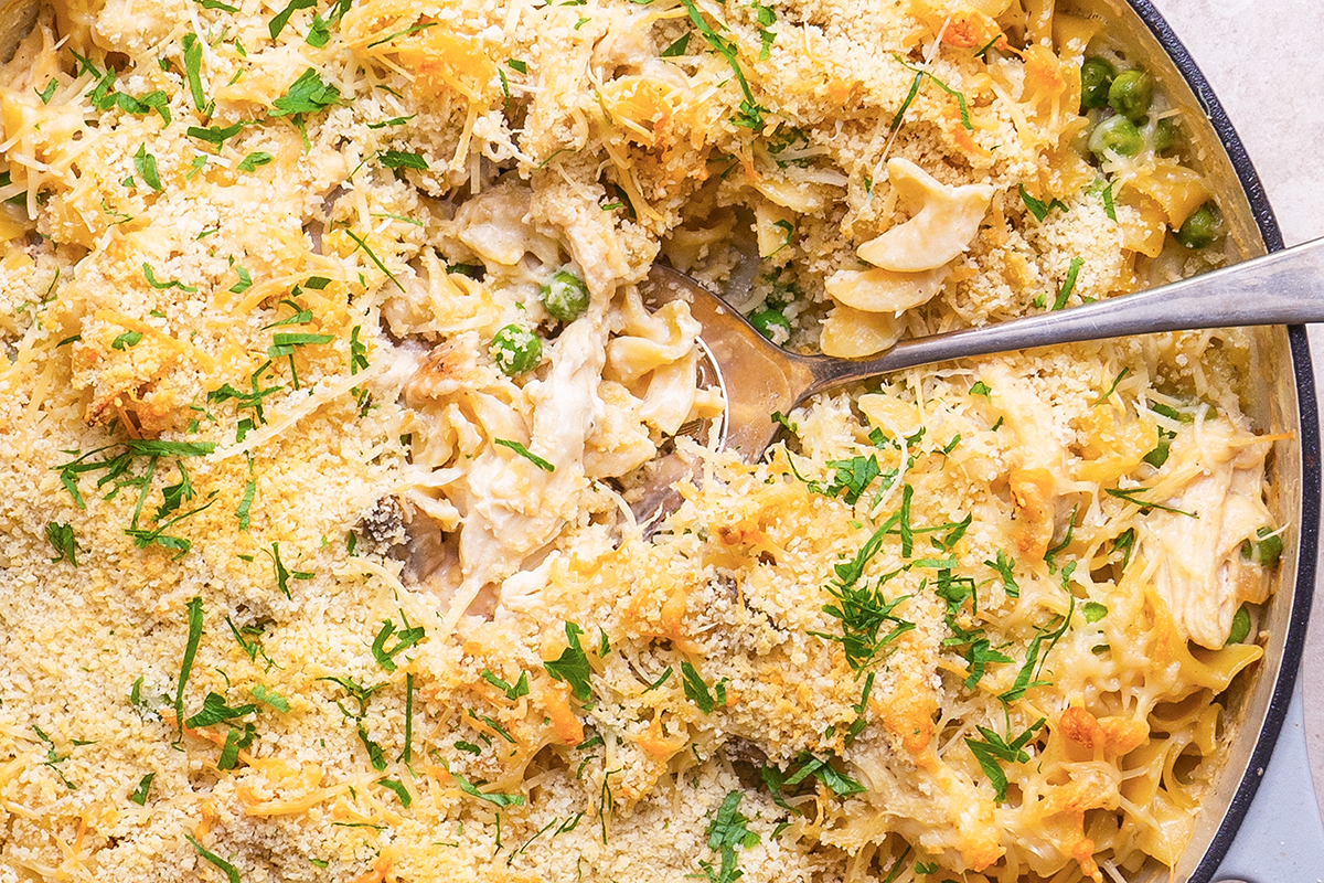 close up serving one pan chicken tetrazzini