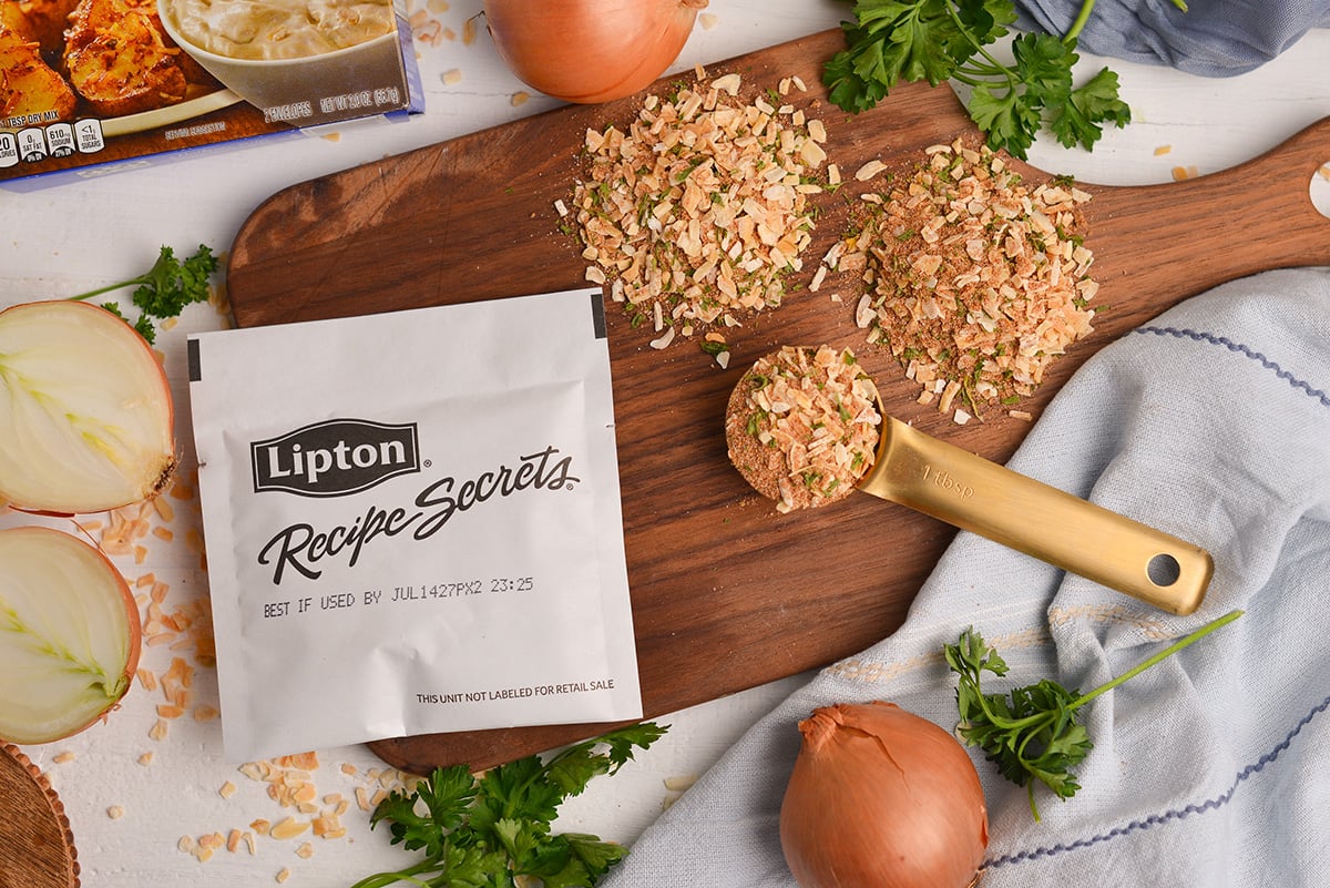 Three tablespoons of onion soup mix equal one packet