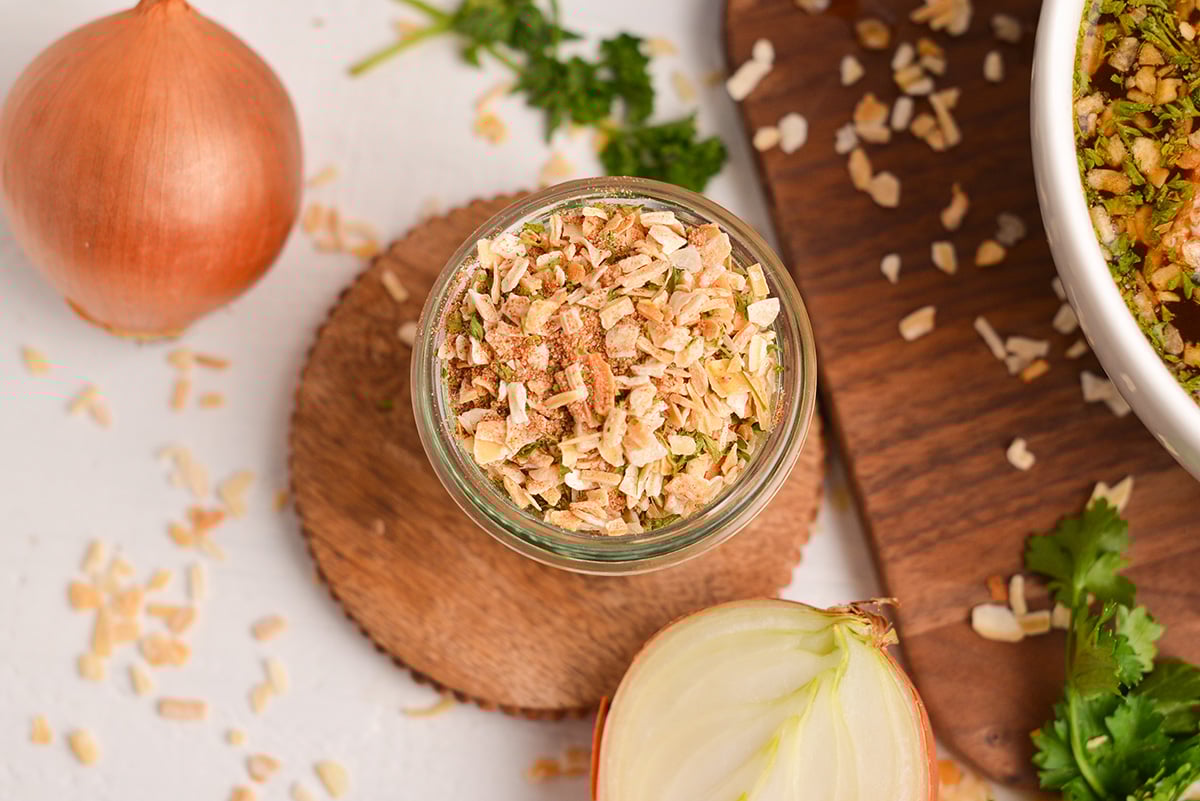 Close-up of onion soup mix texture