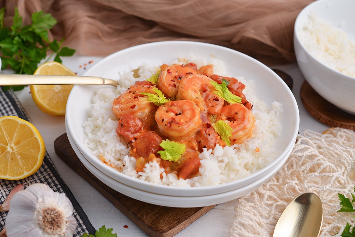 close up of spicy shrimp creole