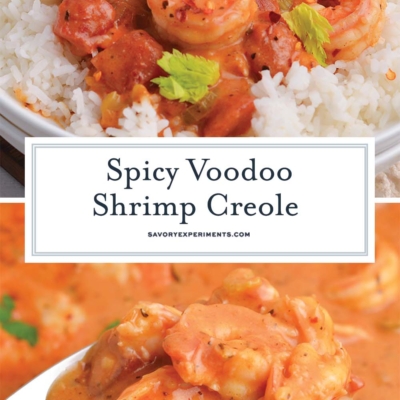 collage of spicy shrimp creole recipe images