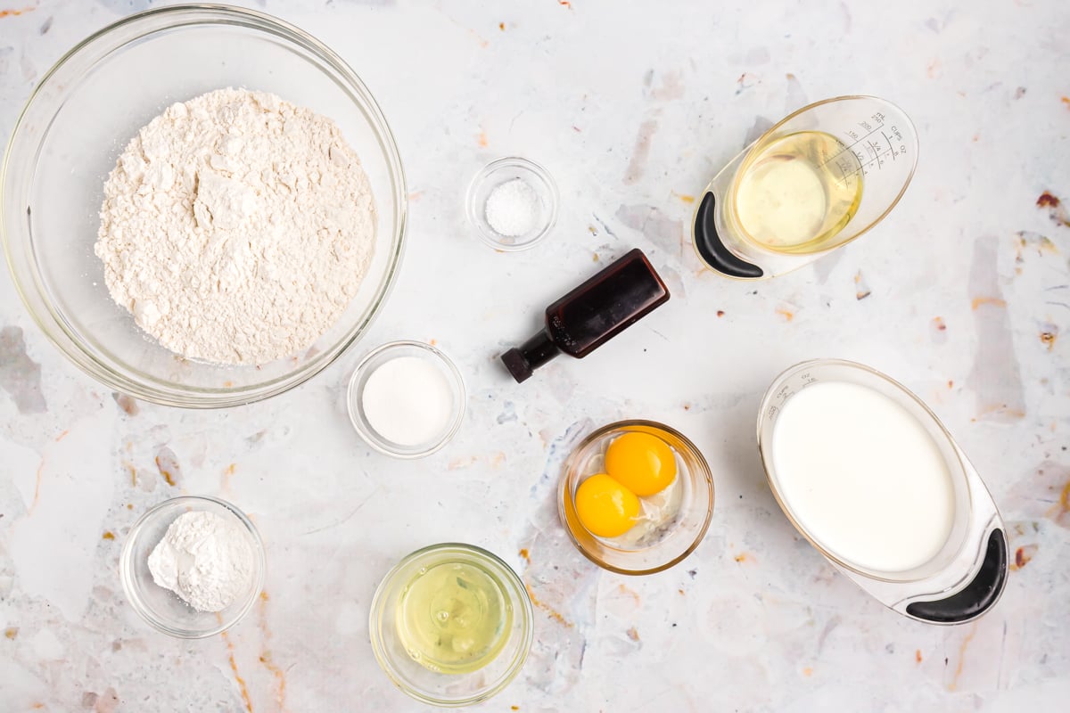 overhead shot of homemade waffles ingredients