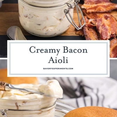 collage of creamy bacon aioli